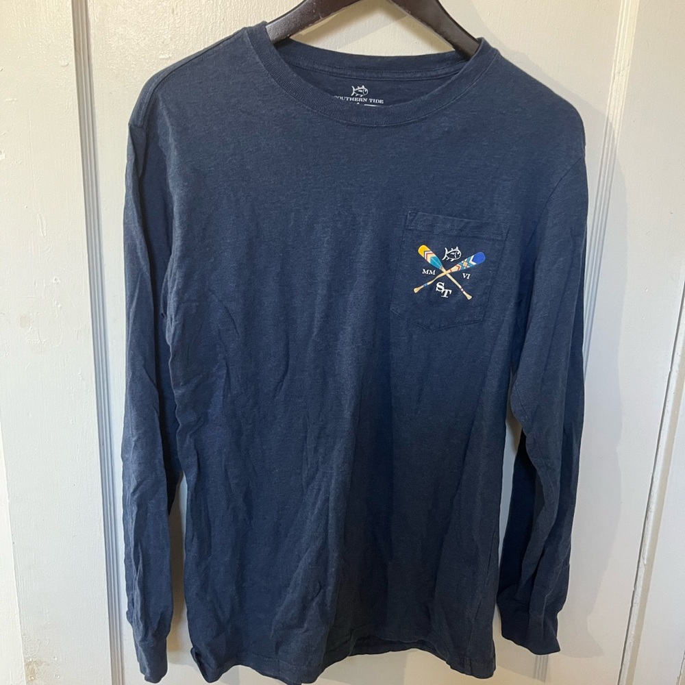 Southern Tide Long Sleeve Pocket Tee Blue Logo Shirt Size Small Excellent